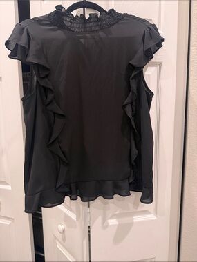 CeCe Black Ruffle Chiffon Blouse